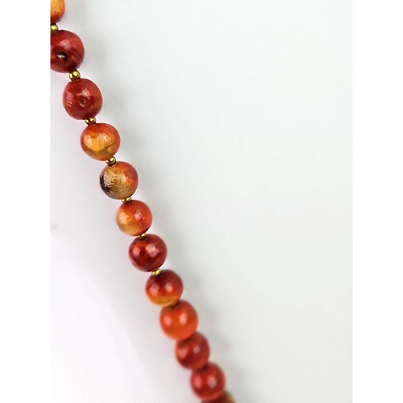 Vintage Graduated Apple Sponge Coral Bead Necklace 29 inch Gold Tone Spacers - Picture 5 of 9